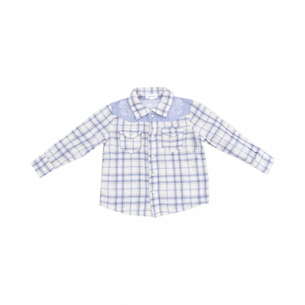 NEW ANGEL DEAR boys long sleeve western pearl snap shirt in blue plaid